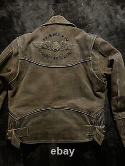 Veste de moto en cuir marron vieilli Harley Davidson Large Billings