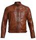 Veste De Moto En Cuir Véritable Marron Matelassée Pour Homme à Coupe Ajustée Style Biker Vieilli