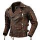 Veste De Moto Rétro Vintage En Cuir Ciré Brun Vieilli Pour Homme