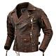 Veste De Moto Vintage Brune En Cuir Ciré Vieilli Pour Homme Style Café Racer Rétro