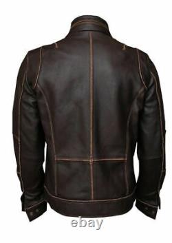Veste de moto vintage en cuir véritable brun vieilli pour motard masculin