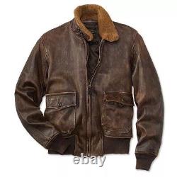 Veste de vol G-1 Aviateur Navy pour homme en cuir véritable marron vieilli