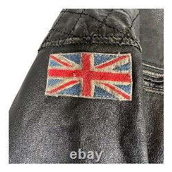 Veste en cuir Pepe Jeans London avec patch drapeau vieilli, couleur marron foncé, taille L