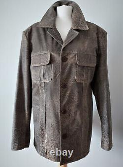 Veste en cuir TYLER Blazer Retro Vintage à effet moucheté usé en taille M L
