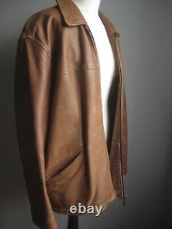 Veste en cuir VINTAGE pour homme, taille M, 44 46, tan, style highwayman, usée