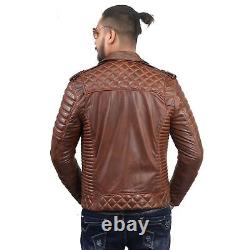 Veste en cuir brun café racer vintage pour moto vintage pour hommes