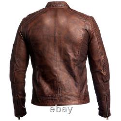 Veste en cuir brun vieilli pour moto de motard homme