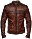 Veste En Cuir Café Racer Vintage Pour Homme En Cuir Brun Vieilli.