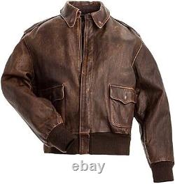 Veste en cuir d'agneau marron vieilli pour homme A-2 Aviator G-1 Bomber Flight de la marine