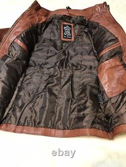 Veste en cuir d'agneau souple et vieilli pour homme style café racer en marron ajustée taille XS 299$