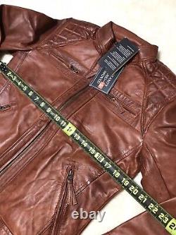 Veste en cuir d'agneau souple et vieilli pour homme style café racer en marron ajustée taille XS 299$