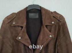 Veste en cuir daim Allsaints pour hommes, marron chocolat, style motard bomber, taille S