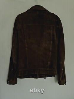 Veste en cuir daim Allsaints pour hommes, marron chocolat, style motard bomber, taille S