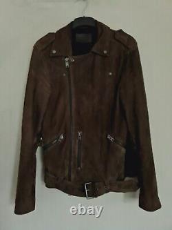 Veste en cuir daim Allsaints pour hommes, marron chocolat, style motard bomber, taille S