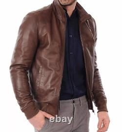 Veste en cuir de bombardier pour hommes en cuir vieilli Marron Véritable Veste de motard en agneau