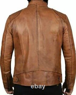 Veste en cuir de motard café racer marron décontractée pour homme