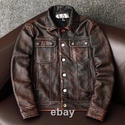 Veste en cuir de motard rétro classique aviateur vintage marron pour homme