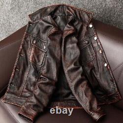 Veste en cuir de motard rétro classique aviateur vintage marron pour homme