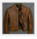 Veste En Cuir De Motard Vintage Brun Pour Homme Style Café Racer Usé