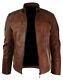 Veste En Cuir De Motard Vintage Pour Homme En Détresse Brun Café Racer