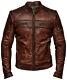 Veste En Cuir De Motard Vintage Pour Homme, Style Café Racer Marron Vieilli