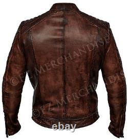 Veste en cuir de motard vintage pour homme, style café racer marron vieilli