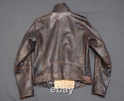 Veste en cuir de moto Hugo Boss vintage pour homme, taille L, coupe slim, aspect usé vieilli biker.
