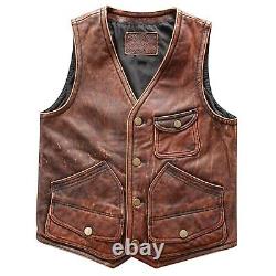 Veste en cuir de moto vintage brun beige pour homme