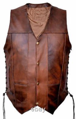 Veste en cuir de moto vintage marron usé pour homme