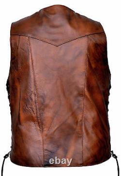 Veste en cuir de moto vintage marron usé pour homme