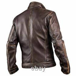 Veste en cuir de moto vintage vintage pour homme de style biker brun vieilli