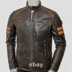 Veste en cuir de mouton pour moto coupe-vent vintage véritable pour hommes, manteau de motard d'extérieur.