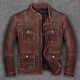 Veste En Cuir De Vache Marron Vieilli Pour Motard Vintage Café Racer Pour Homme