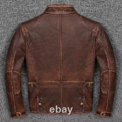 Veste en cuir de vachette brun vieilli pour moto vintage Café Racer pour homme