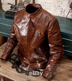 Veste en cuir de vachette vintage marron vieilli et ciré pour homme