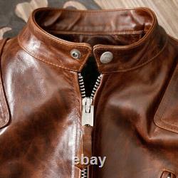 Veste en cuir de vachette vintage marron vieilli et ciré pour homme