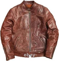 Veste en cuir de vachette vintage marron vieilli et ciré pour homme