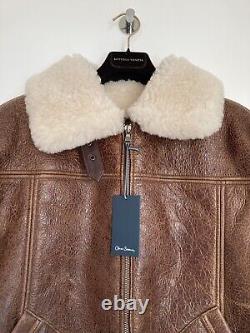 Veste en cuir marron doublée de peau lainée Oliver Sweeney Dunbittern taille XL, PDSF 899 £, neuve