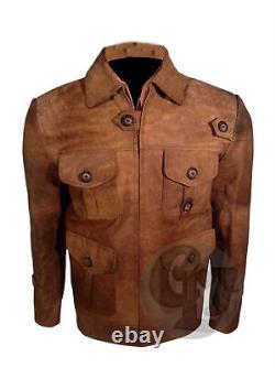 Veste en cuir marron pour homme en détresse de Jason Statham Expendables 2