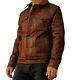 Veste En Cuir Marron Pour Homme, Veste De Motard En Cuir Marron Vieilli.