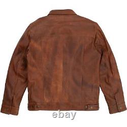 Veste en cuir marron pour homme, veste de motard en cuir marron vieilli.