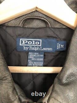 Veste en cuir marron vieilli Ralph Lauren avec poches, doublure et fermeture éclair - taille M