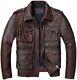 Veste En Cuir Marron Vieilli Pour Homme, Style Biker Vintage Café Racer, Veste Cirée