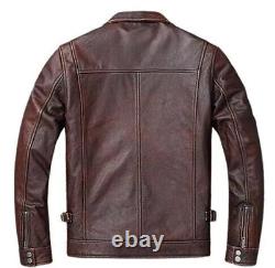 Veste en cuir marron vieilli pour hommes style motard vintage Cafe Racer