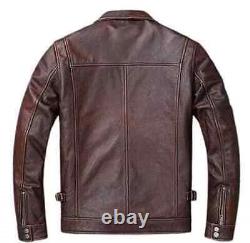 Veste en cuir marron vieilli pour hommes style motard vintage Café Racer, veste cirée