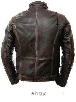 Veste en cuir marron vieilli pour motard vintage Café Racer Retro Distressed Brown Real Leather Jacket