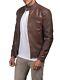 Veste En Cuir Marron Vintage Pour Homme, Style Biker Café Racer Usée