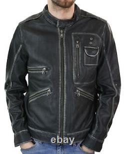 Veste en cuir marron vintage usé pour motard homme, style bomber d'hiver