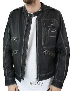 Veste en cuir marron vintage usé pour motard homme, style bomber d'hiver