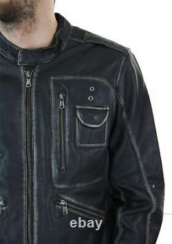 Veste en cuir marron vintage usé pour motard homme, style bomber d'hiver